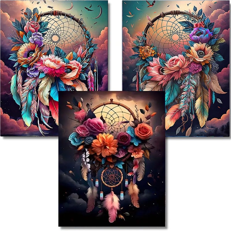 OFRKE Diamond Painting Kits for Adults 3 Pack Colorful Dream Catcher DIY 5D Diamond Art Kits for Beginners Full Round Drill Diamond Crystal Craft Kits for Home Wall Art Decor Gifts 12x16 inch - Image 2