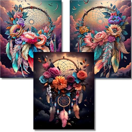 OFRKE Diamond Painting Kits for Adults 3 Pack Colorful Dream Catcher DIY 5D Diamond Art Kits for Beginners Full Round Drill Diamond Crystal Craft Kits for Home Wall Art Decor Gifts 12x16 inch - Image 1