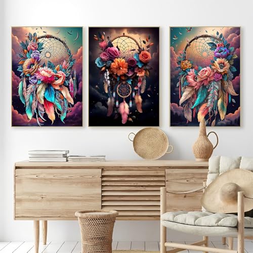 OFRKE Diamond Painting Kits for Adults 3 Pack Colorful Dream Catcher DIY 5D Diamond Art Kits for Beginners Full Round Drill Diamond Crystal Craft Kits for Home Wall Art Decor Gifts 12x16 inch - Image 3