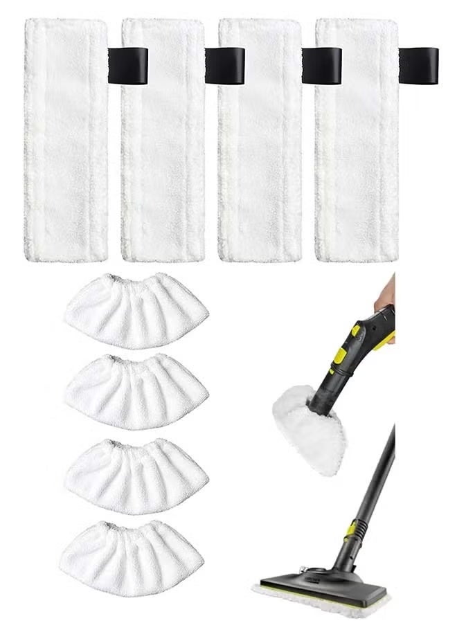 8 Pack Replacement Microfibre Mop Cloths with Pads Set Fits for Karcher Steam Cleaner SC2 SC3 SC4 SC5 Accessories（4 Rag Nozzle Covers & for Karchers 4 Microfiber Mopping Pads） - Image 1