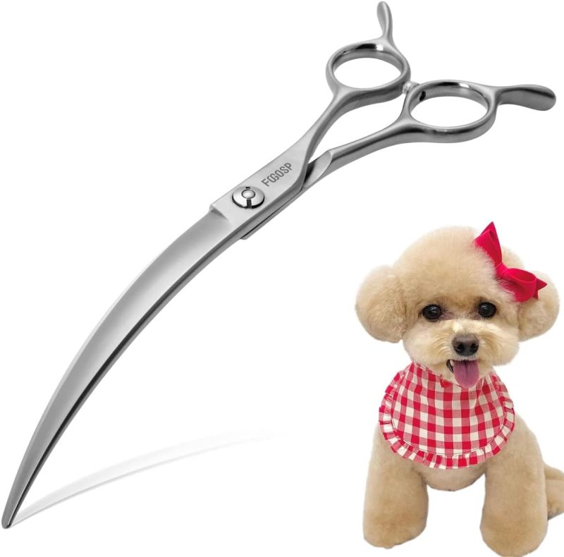 Curved Grooming Scissors 7.5-Inch 440C High-Carbon Steel Right-Handed - 45° Big Arc Matte Finish Professional Dog Scissors for Professional Pet Groomers