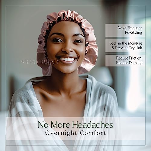 Silvr Bear Satin Satin Bonnet for Women | Sleeping Cap for Women | Scrunchies Satin | Best Gift for Sister, Friend, Mom | Same Colors AS PIC (Bonnet Rose Gold + Black) - Image 4