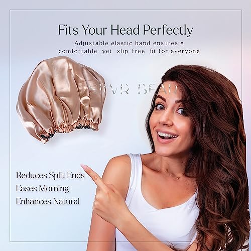 Silvr Bear Satin Satin Bonnet for Women | Sleeping Cap for Women | Scrunchies Satin | Best Gift for Sister, Friend, Mom | Same Colors AS PIC (Bonnet Rose Gold + Black) - Image 5