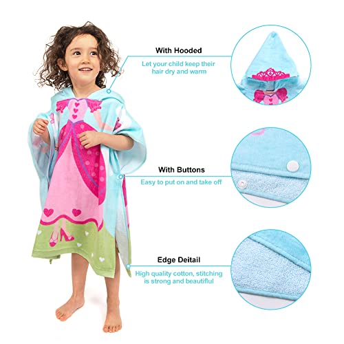 Florica Hooded Bath Towels for Girls Kids Toddlers Children 2 to 6 Years Old Cotton Ultra Soft Absorbent Poncho Beach Towel for Pool Swim Pink Large Size 24"x 47" in Full-Length (Lovely Princess - Image 3