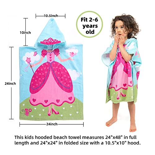 Florica Hooded Bath Towels for Girls Kids Toddlers Children 2 to 6 Years Old Cotton Ultra Soft Absorbent Poncho Beach Towel for Pool Swim Pink Large Size 24"x 47" in Full-Length (Lovely Princess - Image 4