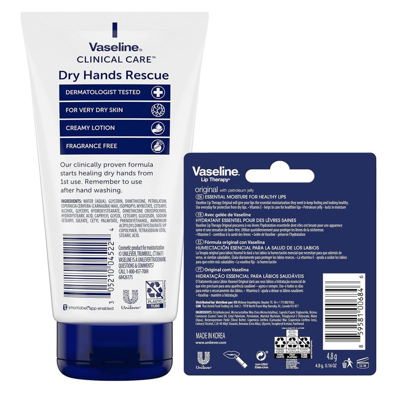 Vaseline كريم اليدين من فازلين للعناية السريرية - عبوة 2 في تغليف متميز - إنقاذ لليدين الجافتين، خالي من العطور، 3.4 أونصة لكل منهما - Image 2