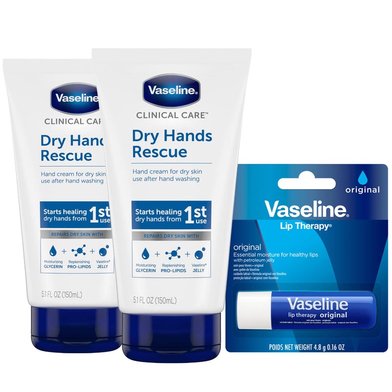 Vaseline كريم اليدين من فازلين للعناية السريرية - عبوة 2 في تغليف متميز - إنقاذ لليدين الجافتين، خالي من العطور، 3.4 أونصة لكل منهما - Image 1