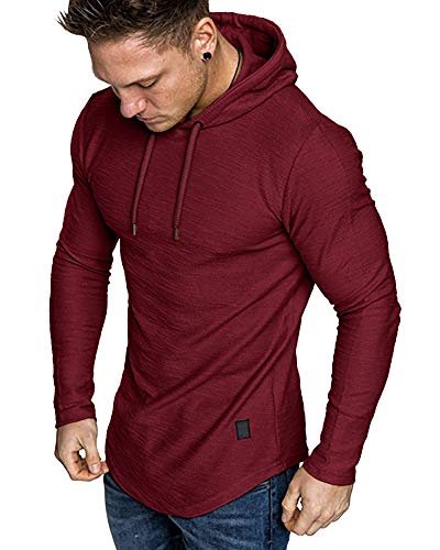 Lexiart Mens Fashion Athletic Hoodies Sport Sweatshirt Solid Color Fleece Pullover Red - Image 1
