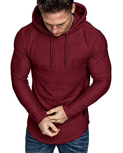 Lexiart Mens Fashion Athletic Hoodies Sport Sweatshirt Solid Color Fleece Pullover Red - Image 3
