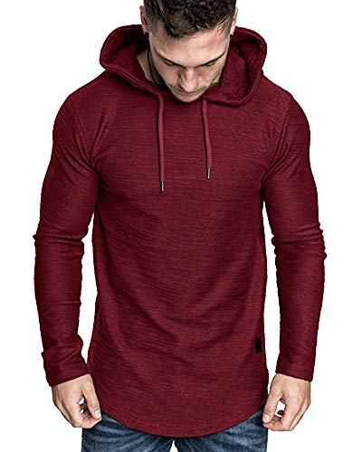 Lexiart Mens Fashion Athletic Hoodies Sport Sweatshirt Solid Color Fleece Pullover Red - Image 4