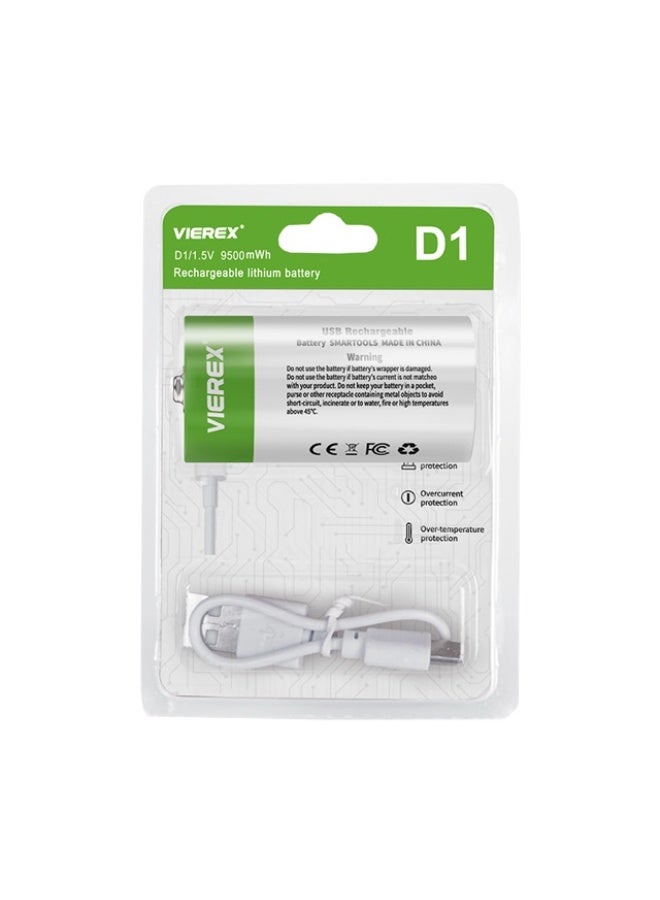Vierex بطارية ليثيوم قابلة لإعادة الشحن عبر USB D1 1.5V 9500mWh خلية عالية السعة - Image 1