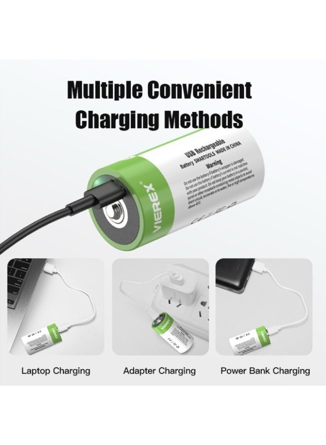 Vierex بطارية ليثيوم قابلة لإعادة الشحن عبر USB D1 1.5V 9500mWh خلية عالية السعة - Image 5