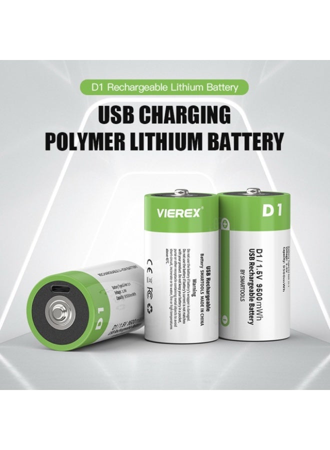 Vierex بطارية ليثيوم قابلة لإعادة الشحن عبر USB D1 1.5V 9500mWh خلية عالية السعة - Image 2