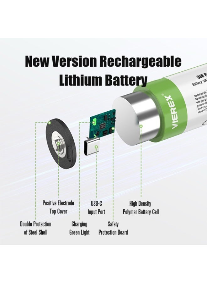 Vierex بطارية ليثيوم قابلة لإعادة الشحن عبر USB D1 1.5V 9500mWh خلية عالية السعة - Image 3