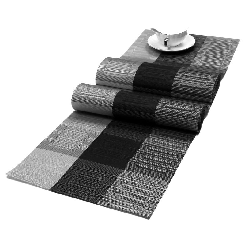 SHACOS Woven Vinyl Table Runner PVC Table Runner 12 x 71 inch Wipe Clean Indoor Outdoor Ombre Black and Gray