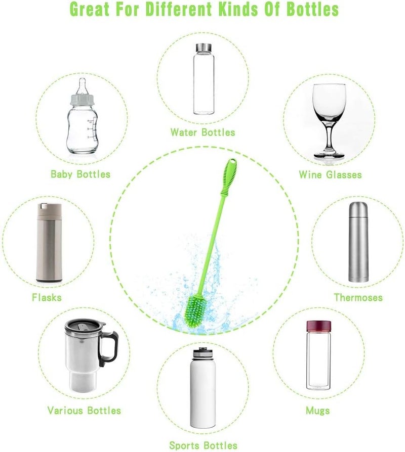 ddLUCK Baby Bottle Cleaning Brush with Long Handle, 31cm/12.5" Silicone Water Bottles Cleaner Brushes for Hydro Flask, Sports Bottle, Vase, Glass Cup (Green, Qty 1) - Image 5