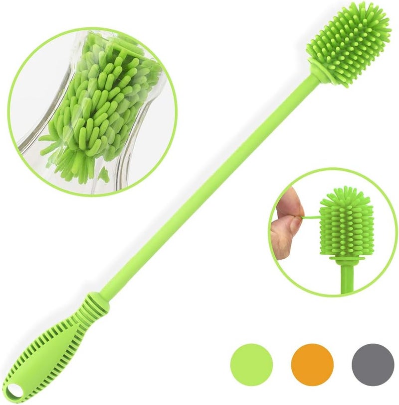 ddLUCK Baby Bottle Cleaning Brush with Long Handle, 31cm/12.5" Silicone Water Bottles Cleaner Brushes for Hydro Flask, Sports Bottle, Vase, Glass Cup (Green, Qty 1) - Image 2