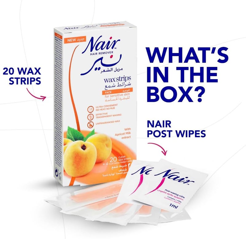 Nair Hair Removal Face Wax Strips with Apricot Milk - 20 Strips + 4 Post Wax Wipes - Image 5