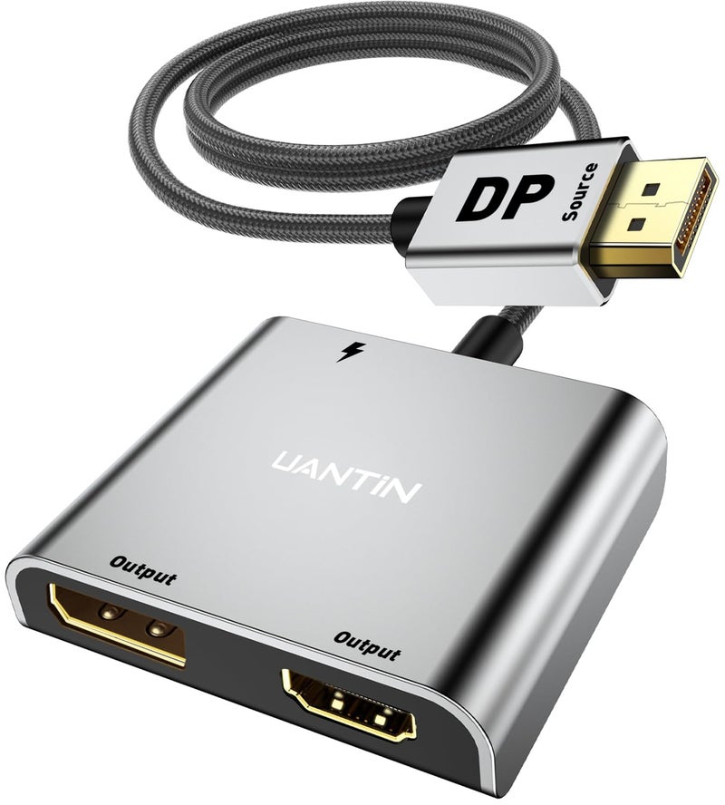 UANTIN DisplayPort to HDMI and DisplayPort Adapter 4K 60Hz DP Splitter Extended Display Adapter Display Port Splitter 1 in 2 Out MST Hub for PC NVIDIA AMD - Image 2
