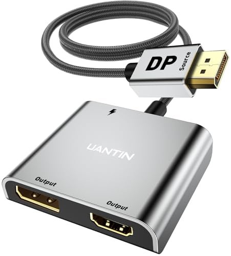 UANTIN DisplayPort to HDMI and DisplayPort Adapter 4K 60Hz DP Splitter Extended Display Adapter Display Port Splitter 1 in 2 Out MST Hub for PC NVIDIA AMD - Image 1