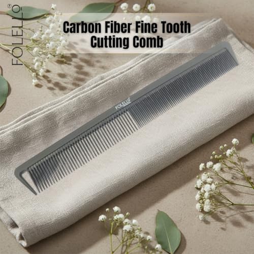 FOLELLO - Professional 6.8" Carbon Fiber Fine Tooth Cutting Comb - Anti-Static Heat Resistant Durable Lightweight Wider Tooth Hair Dressing Comb - Precision Cutting Styling Tool - Image 2