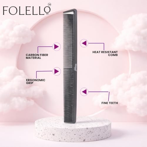 FOLELLO - Professional 6.8" Carbon Fiber Fine Tooth Cutting Comb - Anti-Static Heat Resistant Durable Lightweight Wider Tooth Hair Dressing Comb - Precision Cutting Styling Tool - Image 4