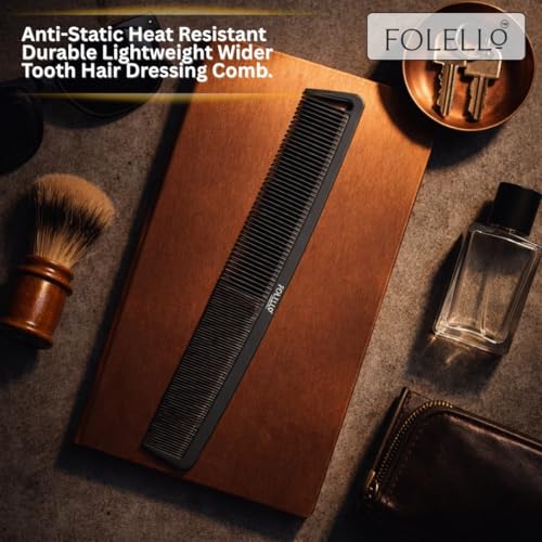 FOLELLO - Professional 6.8" Carbon Fiber Fine Tooth Cutting Comb - Anti-Static Heat Resistant Durable Lightweight Wider Tooth Hair Dressing Comb - Precision Cutting Styling Tool - Image 3