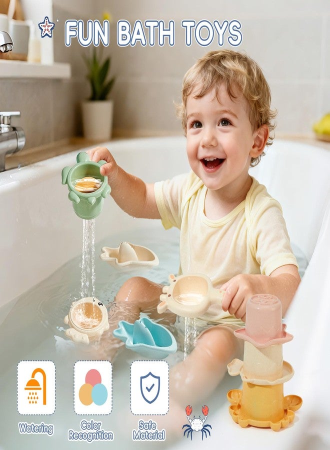 AMCHSURI Baby Bath Toys, 21PCS | Easy Clean & Mold Free Bath Toys for Babies 6-12 Months | Educational Shape-Sorting Lid & Baby Stacking Cups | Tub Water Pool Beach Toy for Baby Gift with Portable Storage Bin - Image 2