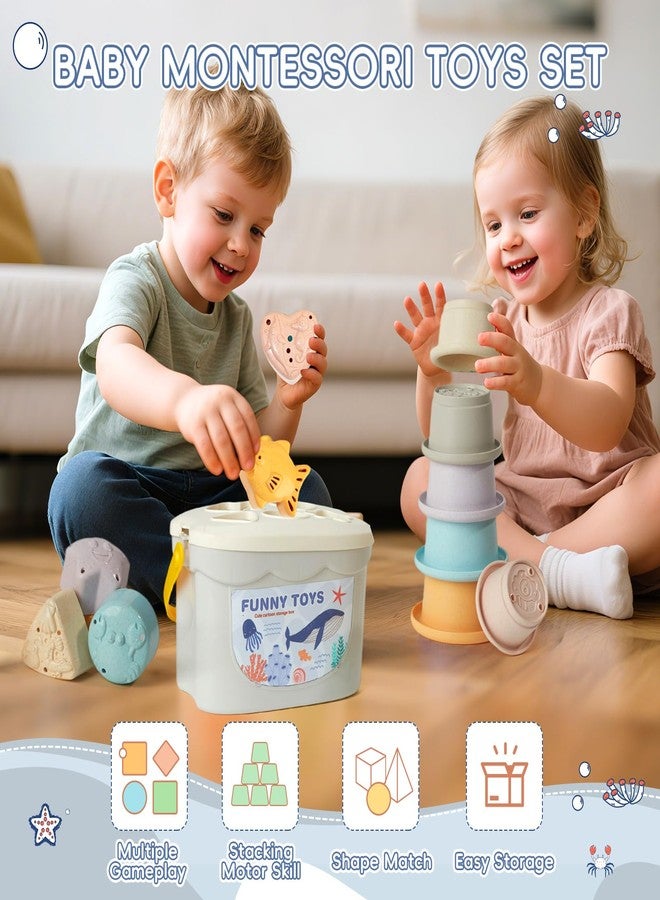 AMCHSURI Baby Bath Toys, 21PCS | Easy Clean & Mold Free Bath Toys for Babies 6-12 Months | Educational Shape-Sorting Lid & Baby Stacking Cups | Tub Water Pool Beach Toy for Baby Gift with Portable Storage Bin - Image 3