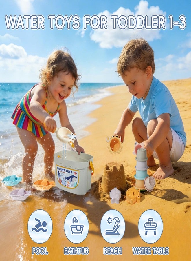 AMCHSURI Baby Bath Toys, 21PCS | Easy Clean & Mold Free Bath Toys for Babies 6-12 Months | Educational Shape-Sorting Lid & Baby Stacking Cups | Tub Water Pool Beach Toy for Baby Gift with Portable Storage Bin - Image 4