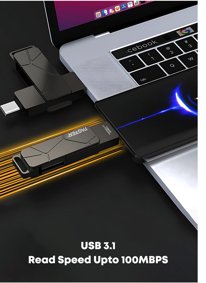 Faster 512GB Dual OTG USB Type-C Flash Drive - 2 in 1 USB 3.1 Pendrive with Metal Body - High Speed Jump Drive Memory Stick with Keychain - Transfer Speed Up to 100 Mbps - For Laptop, Mobile, Smart TV, Car, Speaker  - Image 5