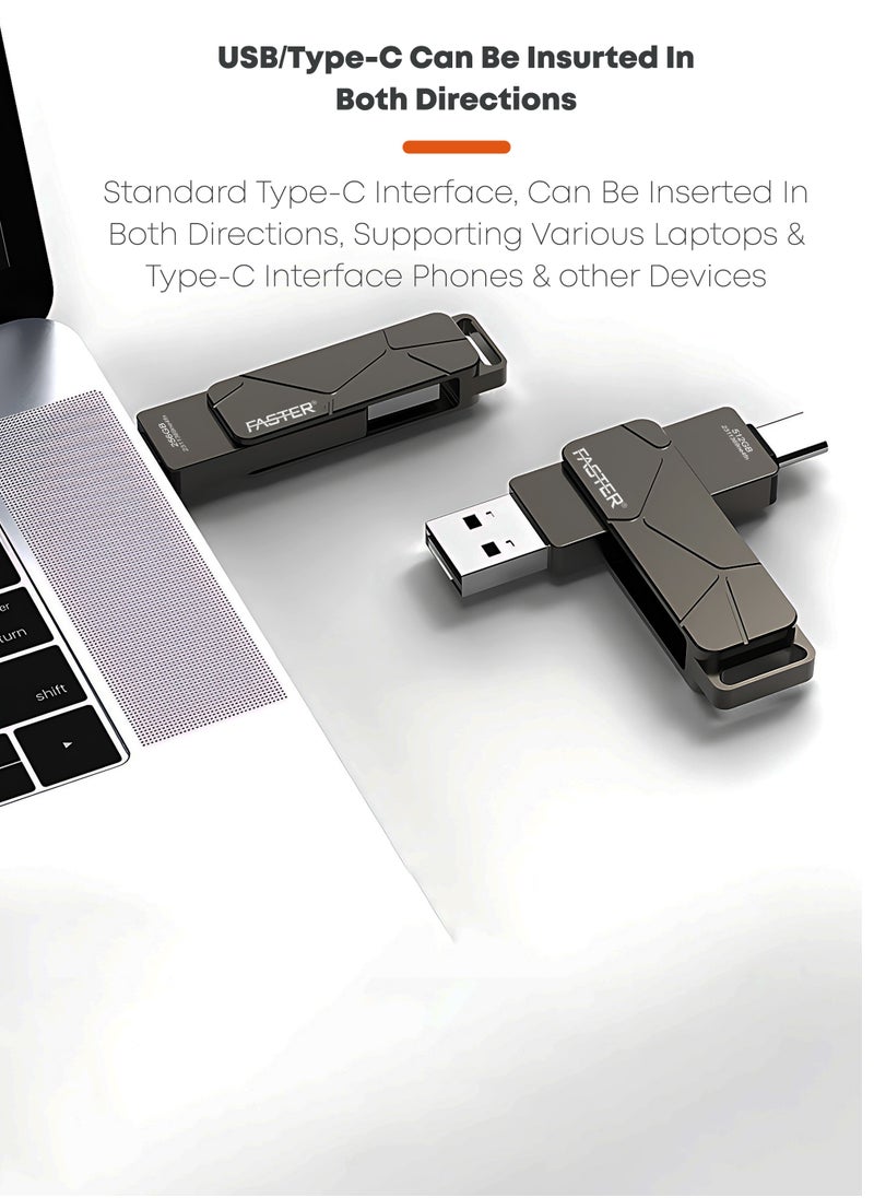 Faster 512GB Dual OTG USB Type-C Flash Drive - 2 in 1 USB 3.1 Pendrive with Metal Body - High Speed Jump Drive Memory Stick with Keychain - Transfer Speed Up to 100 Mbps - For Laptop, Mobile, Smart TV, Car, Speaker  - Image 3