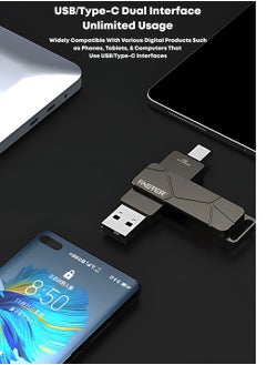 Faster 512GB Dual OTG USB Type-C Flash Drive - 2 in 1 USB 3.1 Pendrive with Metal Body - High Speed Jump Drive Memory Stick with Keychain - Transfer Speed Up to 100 Mbps - For Laptop, Mobile, Smart TV, Car, Speaker  - Image 2