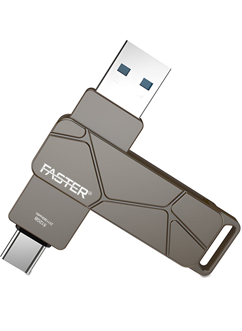 فاستر محرك أقراص فلاش مزدوج USB-C بسعة 512 جيجابايت وسرعة 120 ميجابايت/ثانية - ذاكرة USB 3.2 تدعم تقنية OTG ومزودة بمنفذي USB-C وUSB-A - ذاكرة فلاش معدنية بتصميم دوار متوافقة مع iPhone وiPad وأجهزة Android وMacBook وأجهزة الكمبيوتر (Windows) وأجهزة اللابتوب والأجهزة اللوحية - محرك أقراص USB سريع ومتعدد الاستخدامات (2 في 1). - Image 1