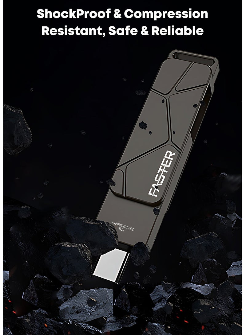 فاستر محرك أقراص فلاش مزدوج USB-C بسعة 512 جيجابايت وسرعة 120 ميجابايت/ثانية - ذاكرة USB 3.2 تدعم تقنية OTG ومزودة بمنفذي USB-C وUSB-A - ذاكرة فلاش معدنية بتصميم دوار متوافقة مع iPhone وiPad وأجهزة Android وMacBook وأجهزة الكمبيوتر (Windows) وأجهزة اللابتوب والأجهزة اللوحية - محرك أقراص USB سريع ومتعدد الاستخدامات (2 في 1). - Image 5