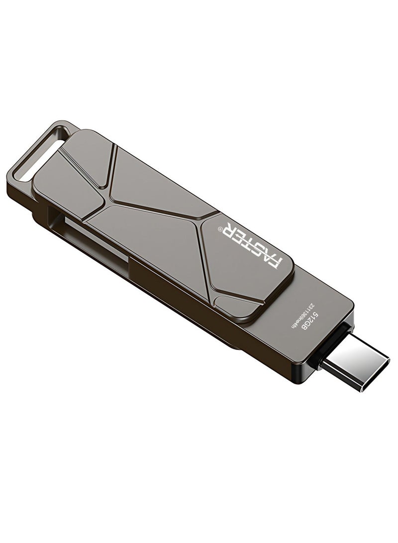 فاستر محرك أقراص فلاش مزدوج USB-C بسعة 512 جيجابايت وسرعة 120 ميجابايت/ثانية - ذاكرة USB 3.2 تدعم تقنية OTG ومزودة بمنفذي USB-C وUSB-A - ذاكرة فلاش معدنية بتصميم دوار متوافقة مع iPhone وiPad وأجهزة Android وMacBook وأجهزة الكمبيوتر (Windows) وأجهزة اللابتوب والأجهزة اللوحية - محرك أقراص USB سريع ومتعدد الاستخدامات (2 في 1). - Image 4