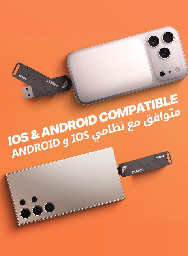 فاستر محرك أقراص فلاش مزدوج USB-C بسعة 512 جيجابايت وسرعة 120 ميجابايت/ثانية - ذاكرة USB 3.2 تدعم تقنية OTG ومزودة بمنفذي USB-C وUSB-A - ذاكرة فلاش معدنية بتصميم دوار متوافقة مع iPhone وiPad وأجهزة Android وMacBook وأجهزة الكمبيوتر (Windows) وأجهزة اللابتوب والأجهزة اللوحية - محرك أقراص USB سريع ومتعدد الاستخدامات (2 في 1). - Image 5
