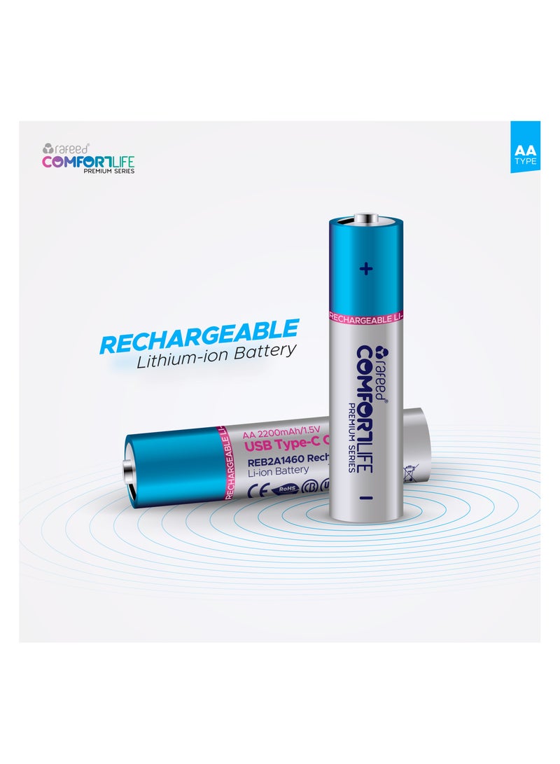 Rafeed AA Rechargeable batteries set/4, lithium-ion, Type-C charging 5VDC/500mA, with 4in1 cable, 1.5V, 1460mAh, 2220mWh  - Image 2