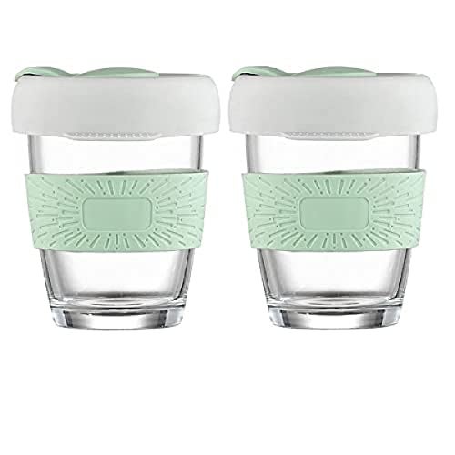 Baskety Reusable Coffee Cup Travel Coffee Mug with Lid & Silicone Drinking Cup - 350ml (Green, Pack of 2) - Image 1