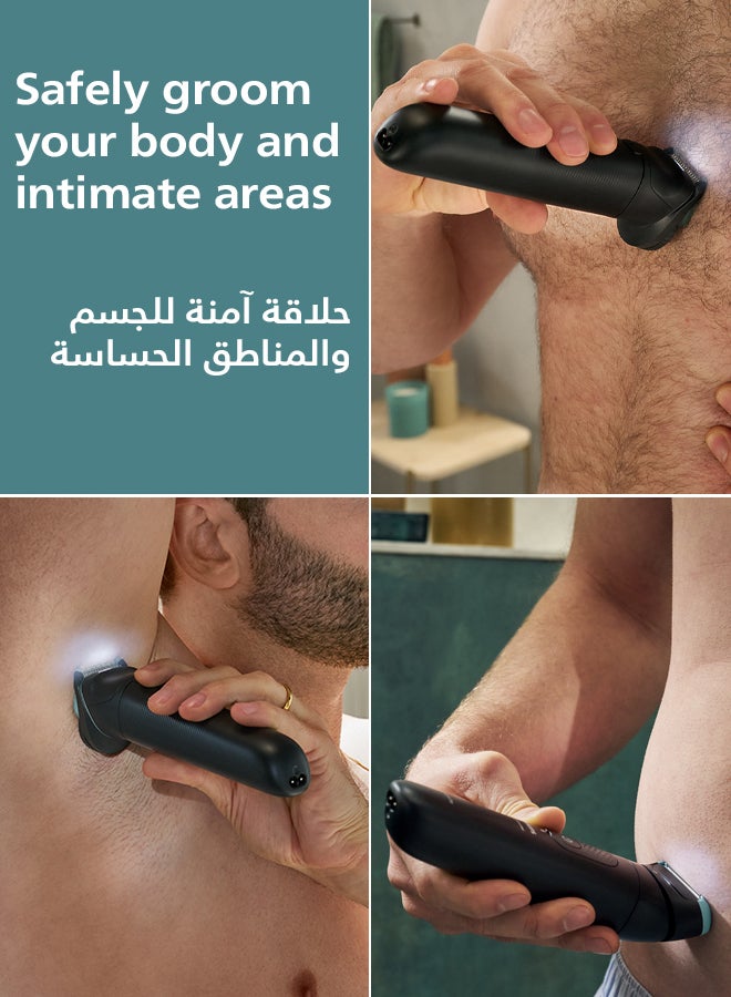 Philips Body Groomer Bg7470/15 | Trim & Shave Body Hair And Sensitive Areas | Wet & Dry | Flexible Head Follows Body | Smooth, Skin-Friendly Results | Combs 1–3 & 3–7 Mm | Up To 120 Min Cordless black/BG7470/15 - Image 3