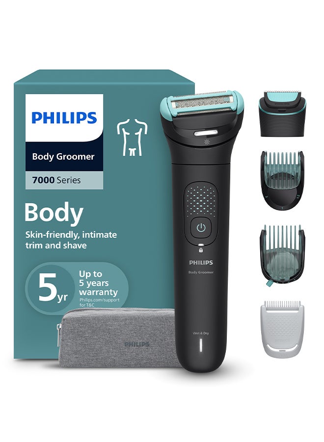 Philips Body Groomer Bg7470/15 | Trim & Shave Body Hair And Sensitive Areas | Wet & Dry | Flexible Head Follows Body | Smooth, Skin-Friendly Results | Combs 1–3 & 3–7 Mm | Up To 120 Min Cordless black/BG7470/15 - Image 1
