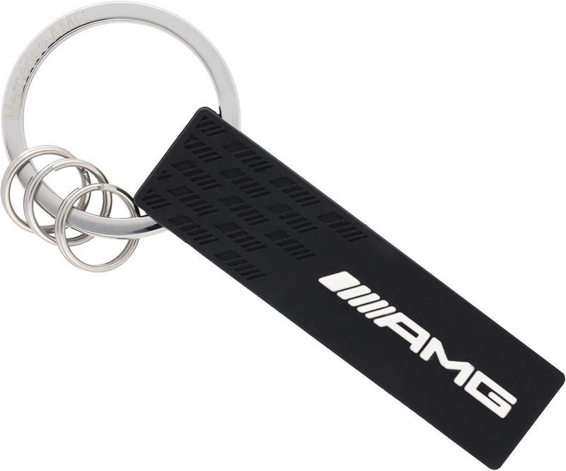 AMG Keyring, black and white, plastic/stainless steel, diamond pattern design, 14 cm, with large split ring and 3 mini split rings - Image 1