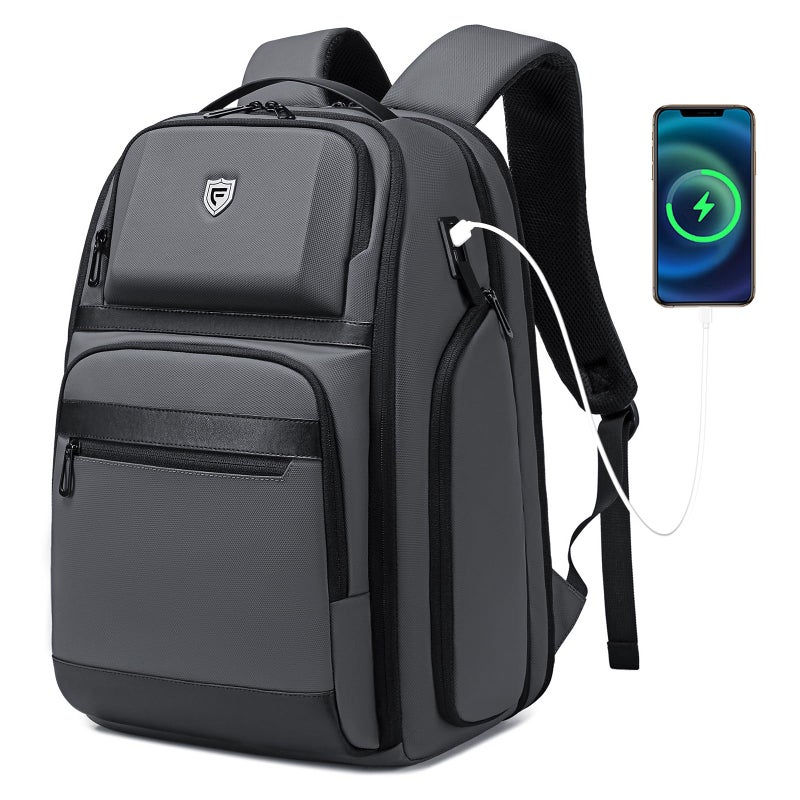 Fenree.geer Fenreegeer Grey Business Backpack for Men Fits 17 Inch Laptop Water Resistant 45L Travel Bag with USB Charging Port Expandable Mens Backpack for WorkCollegeCommuter - Image 2