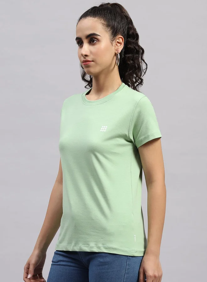 Rock.it Women Green Solid Round Neck Short Sleeve Top