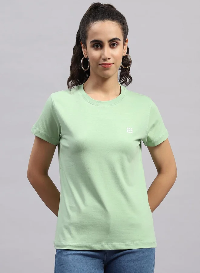 Rock.it Women Green Solid Round Neck Short Sleeve Top