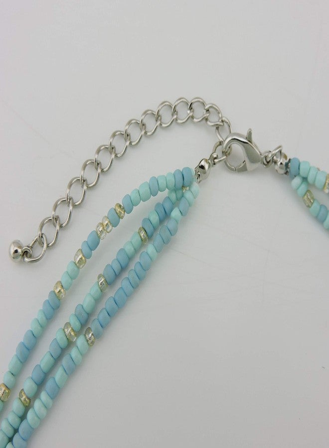 Coiris Statement Simulated Turquoise Beads 3 Strand Necklace Set for Women with Earrings (N0043) - Image 5