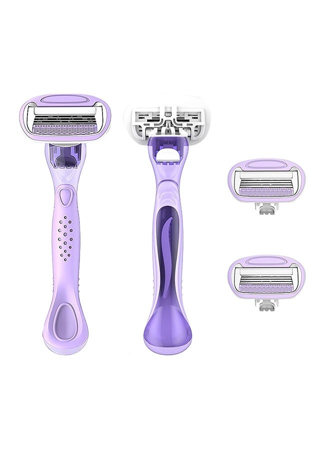 Women's Travel Razor Set, Purple, Plastic Handle, 1 Blade Holder 3 Blade Heads + Housing Box, Compact Portable Design for Sensitive Shaving (Purple) - Image 1