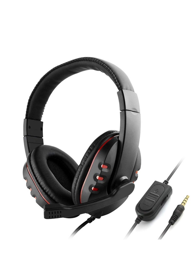 3.5mm Wired Gaming Headphones Over Ear Game Headset Noise Canceling Earphone with Microphone Volume Control for PC Laptop PS4 Smart Phone (Black/Red) - Image 1