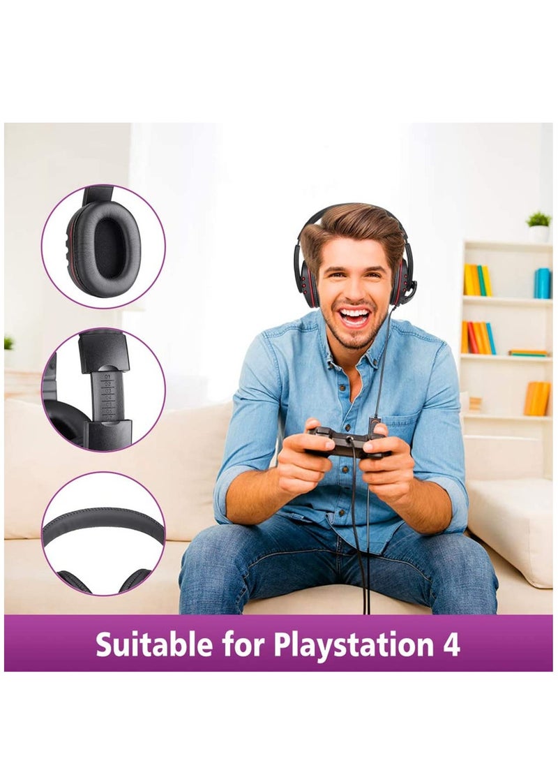 3.5mm Wired Gaming Headphones Over Ear Game Headset Noise Canceling Earphone with Microphone Volume Control for PC Laptop PS4 Smart Phone (Black/Red) - Image 5