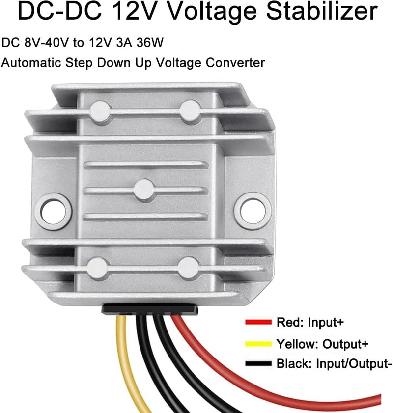 Greluma 1 x Waterproof DC 12V 3A Voltage Stabilizer/Surge Protection/Power Supply Regulator, DC 8V-40V to 12V 36W Automatic Step Down Up Boost Buck Converter - Image 2